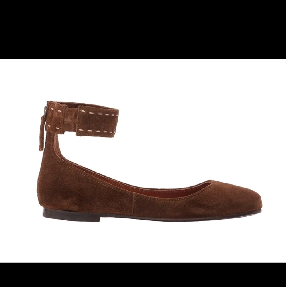 Frye Brown Suede Ankle Strap Flats